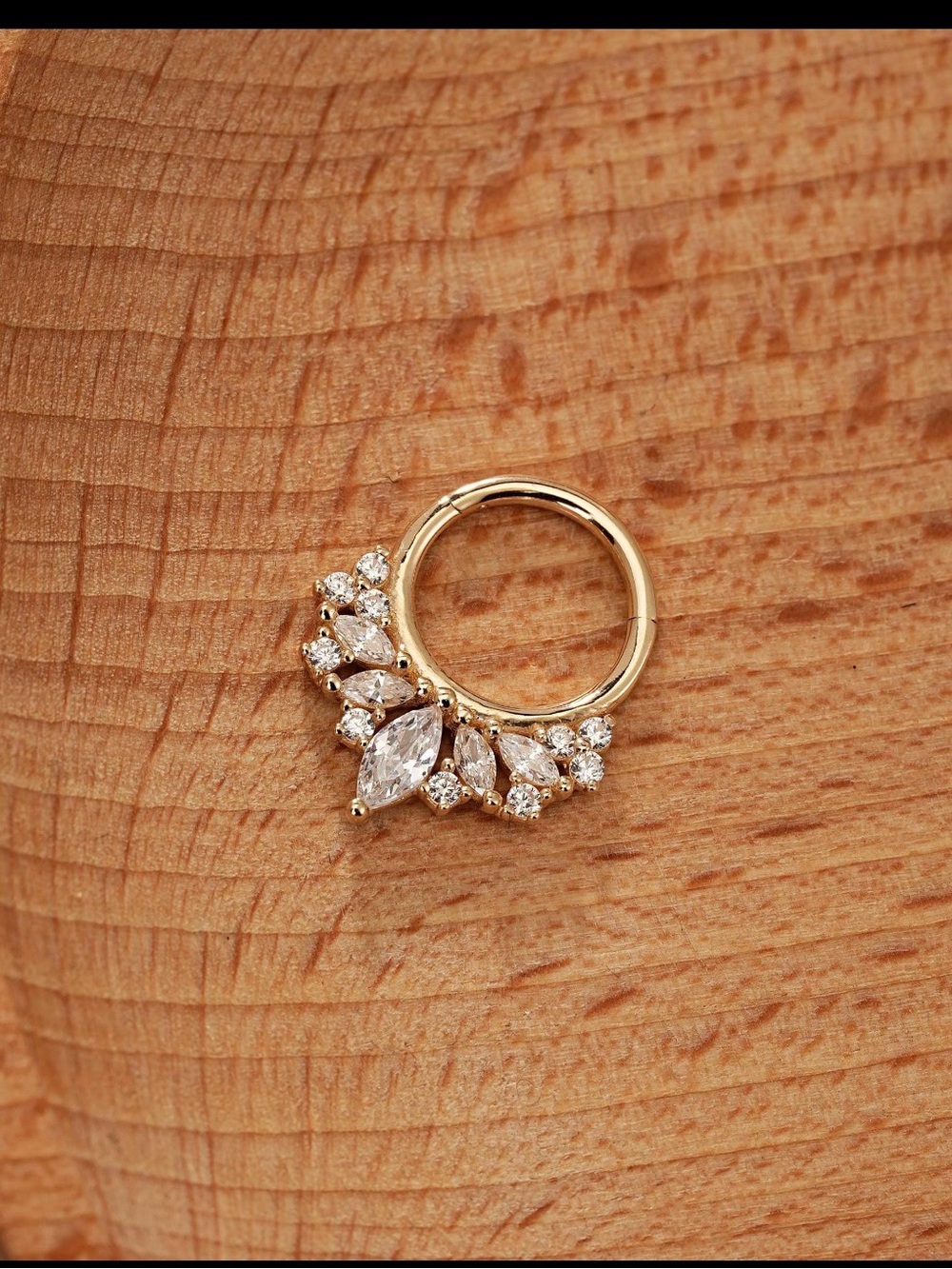 14k Solid Gold Diamond CZ Cluster Hoop Clicker Helix/Septum/Daith 16G